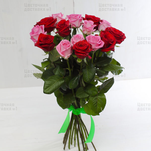 15 красно-розовых роз с СПб, есть доставка