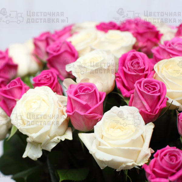 Белая и розовая роза в букете 51 роза